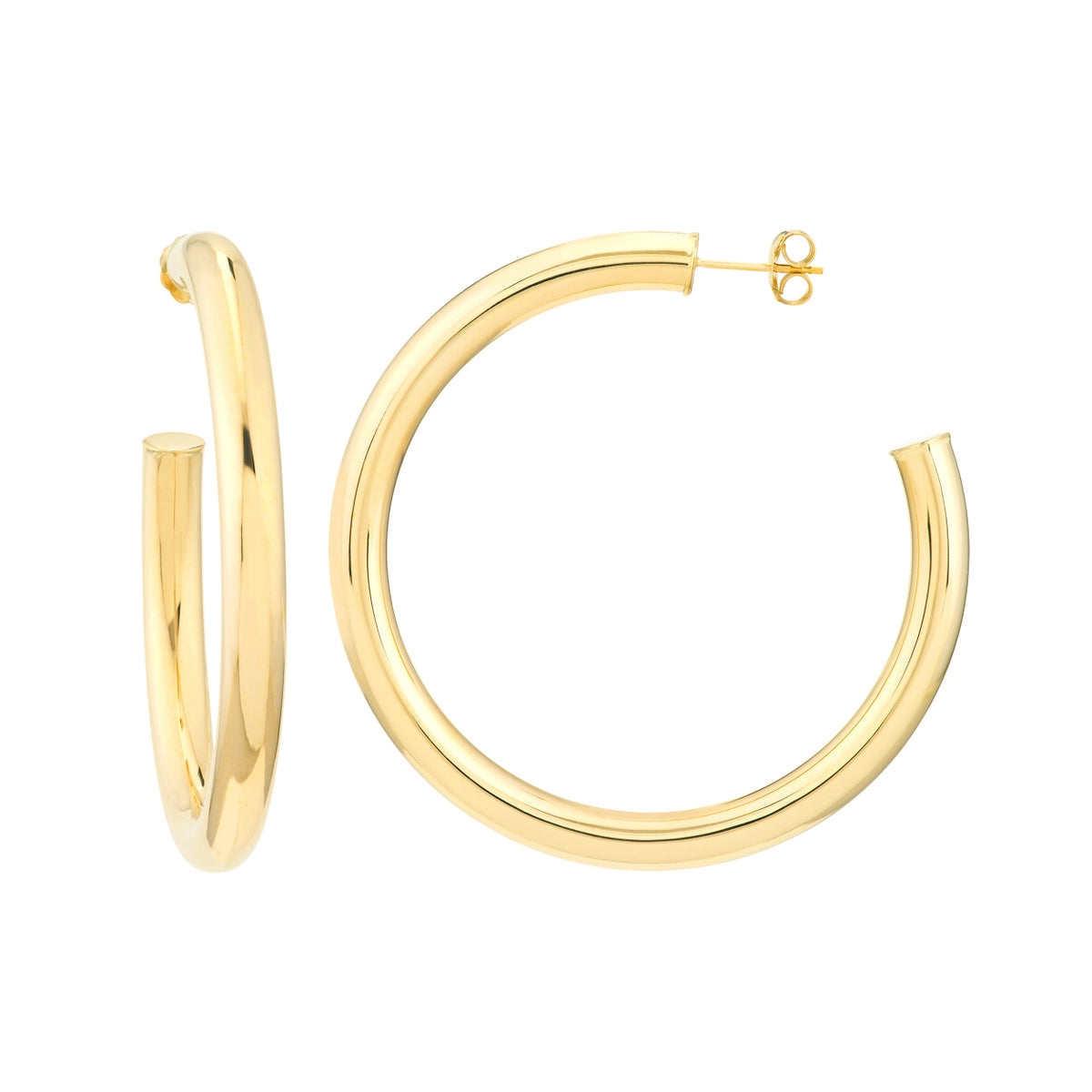 14K Yellow Gold Tube Hoop Earrings