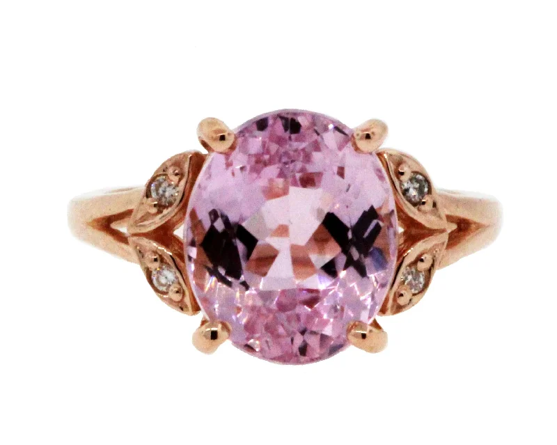 14KR PINK KUNZITE AND DIAMOND FASHION RING