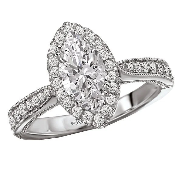 18KT White Gold 1.33 CTW Diamond Marquise Halo Milgrain Ring