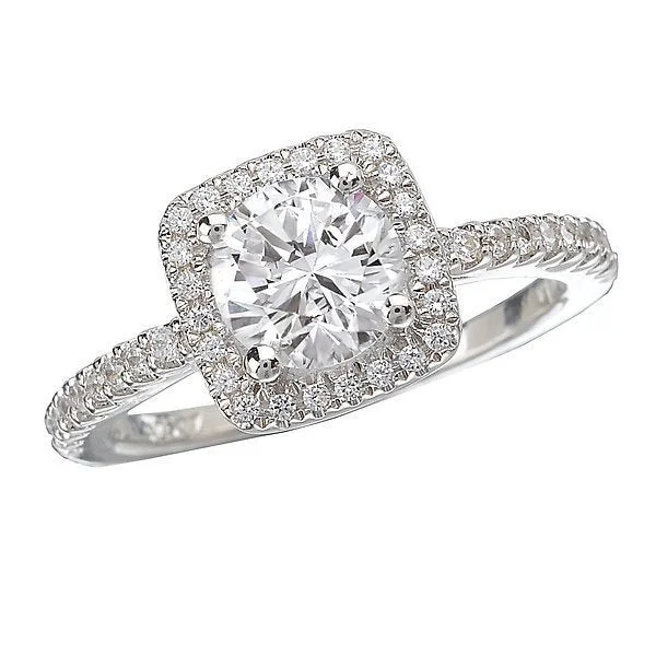 18KT White Gold 1.75 CTW Diamond Square Halo Ring