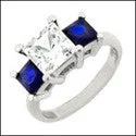 Past Present Future 3 Stone Cubic Zirconia Princess Sapphire 1.25 Carat Ring 14K White Gold