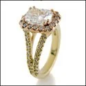 3 Carat Radiant Cubic Zirconia Rose Gold Halo Yellow Shank Ring