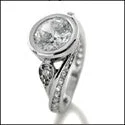 Round 2Ct Cubic Zirconia Bezel Twisted Shank 14K White Gold Ring