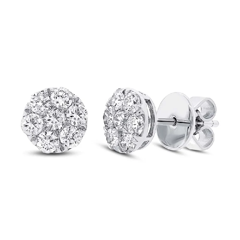 18K White Gold Diamond Cluster Stud Earrings