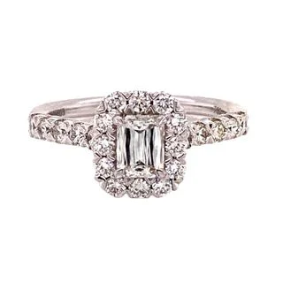 CRISSCUT DIAMOND RING WITH DIAMOND HALO AND BEZEL