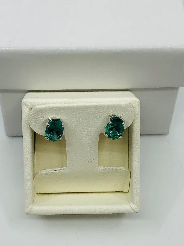 Green Tourmaline Oval Stud Earrings