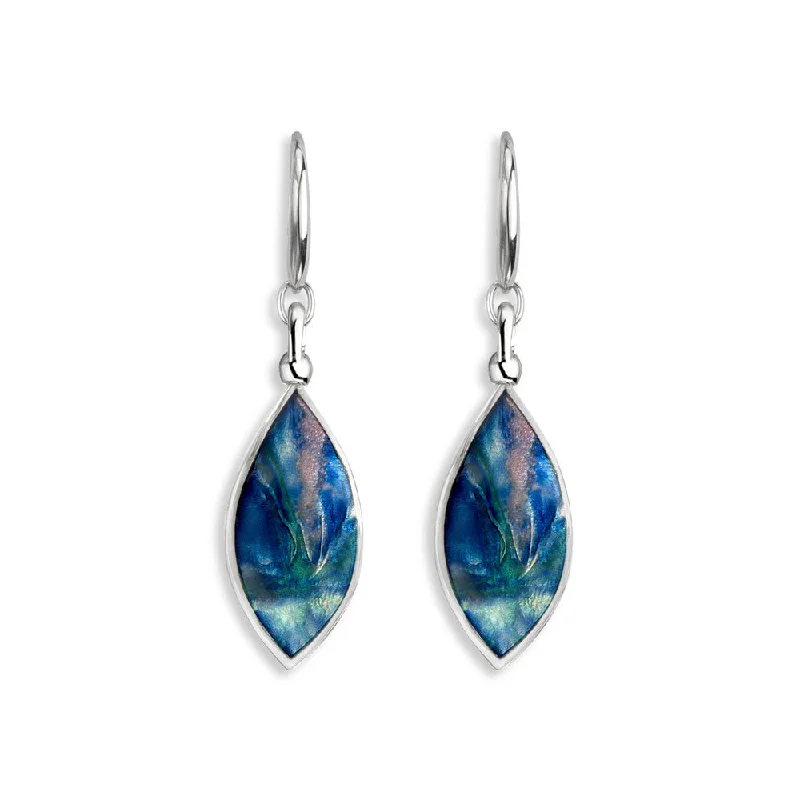 Blue Color Aurora Marquise Twist Wire Earrings. Sterling Silver