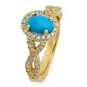 Oval 1 Carat Turquoise Center In Pave Set Halo 14K Yellow Gold Ring.