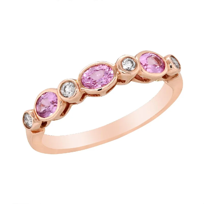 ROSE GOLD FASHION RING WITH OVAL PINK SAPPHIRE AND ROUND DIAMONDS, .11 CT TW