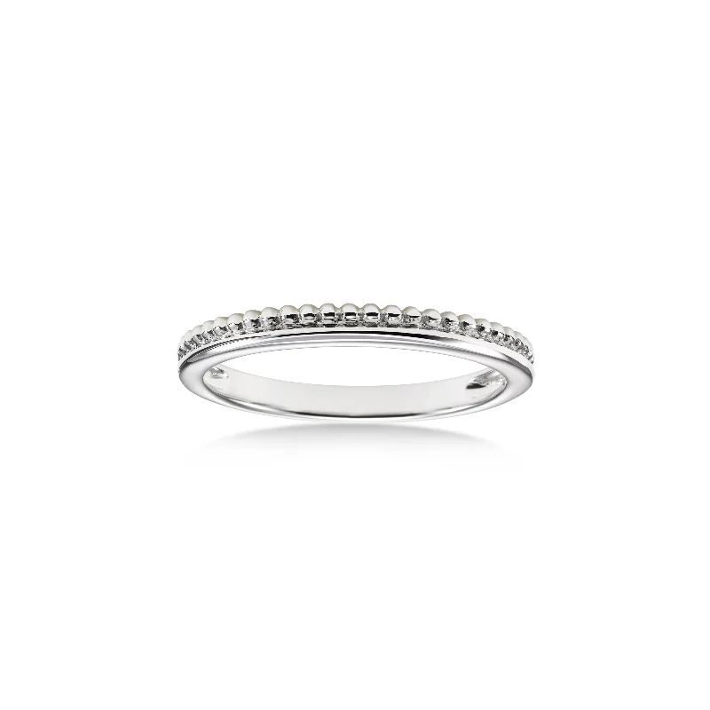 Stackable Bead Design Ring, 14K White Gold