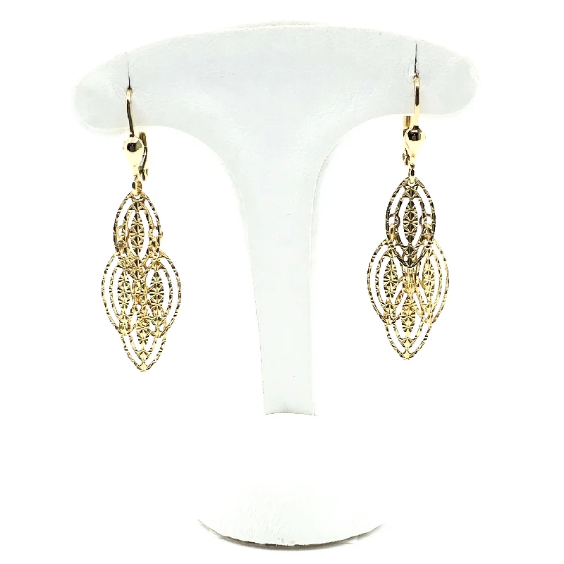 Textured Dangle Yellow Gold Earrings