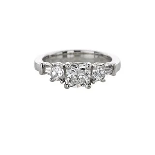 Three-stone Cushion Cut Diamond Semi Mount with tapered baguette side stones