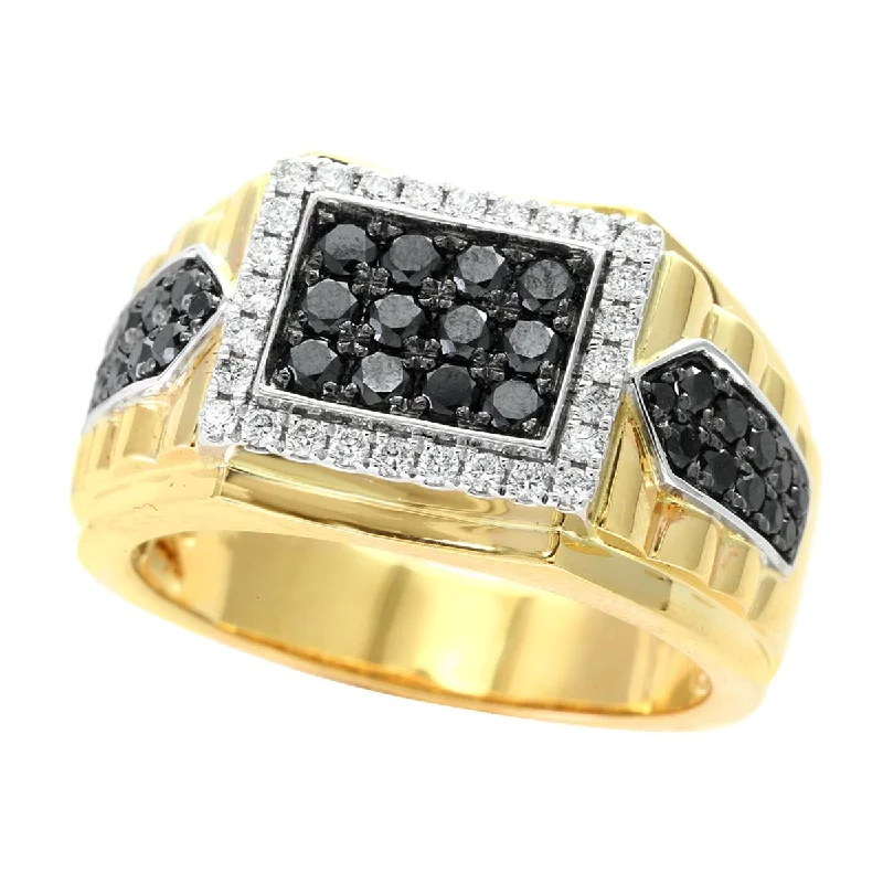 TWO-TONE GOLD MENS FASHION RING WITH BLACK AND WHITE DIAMONDS, 1.07 CT TW