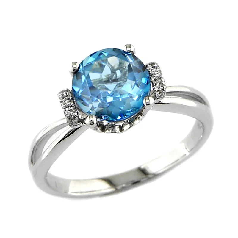 WHITE GOLD FASHION RING WITH LONDON BLUE TOPAZ AND DIAMONDS, .05 CT TW