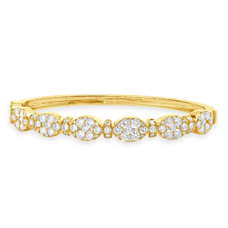 18 Karat Yellow Gold Pave Diamond Multi Shape Diamond Bangle Bracelet