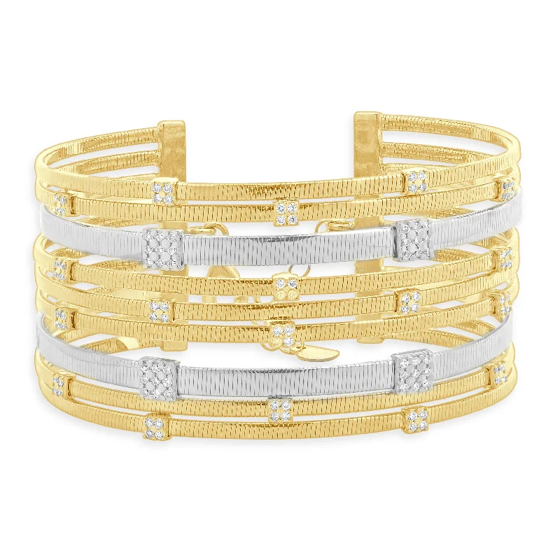 14 Karat Yellow & White Gold Nine Row Diamond Station Cuff Bracelet