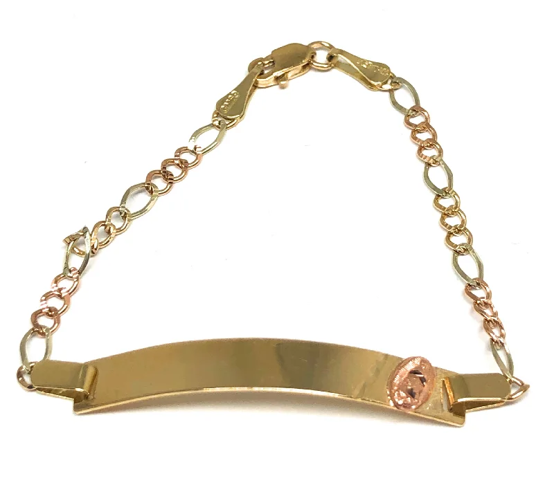 14k Solid Gold Kids 0-8 ID Virrgin Mary Brracelet 6-7 inch length 3mm Width (Free Engraving, Email us name!)