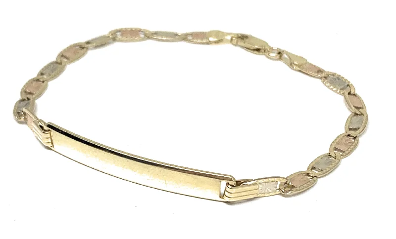 14k Solid Gold Tri-Color Valentina ID Brracelet 7.5-8 inch length 2.5-5mm Width (Free Engraving, Email us name!)