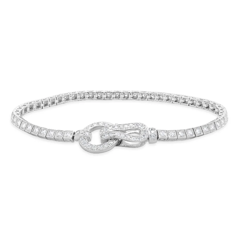 18 Karat White Gold Diamond Inline Bracelet with Buckle Clasp