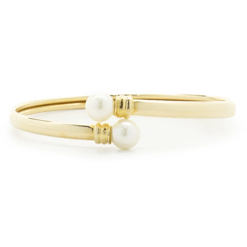 18 Karat Yellow Gold Pearl Bypass Bracelet