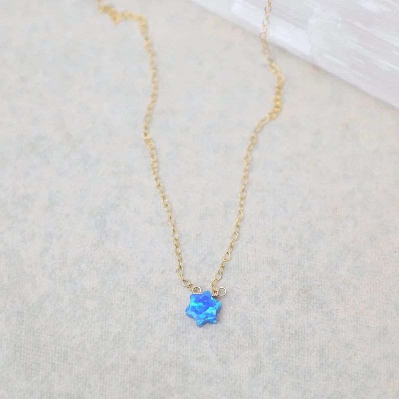 Blue Opal Star of David Necklace