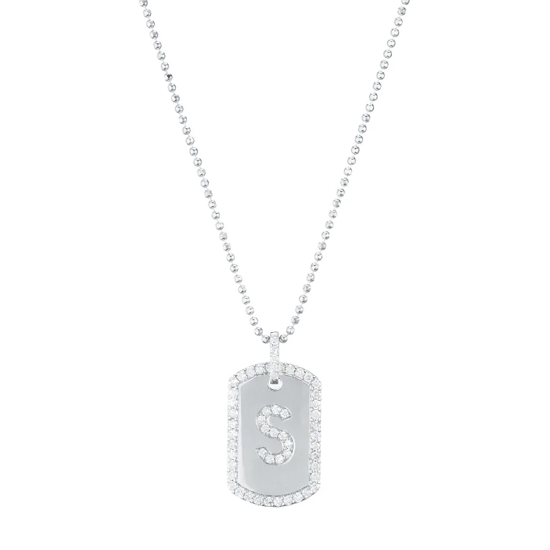 Custom Initial Dog Tag Necklace - White Gold