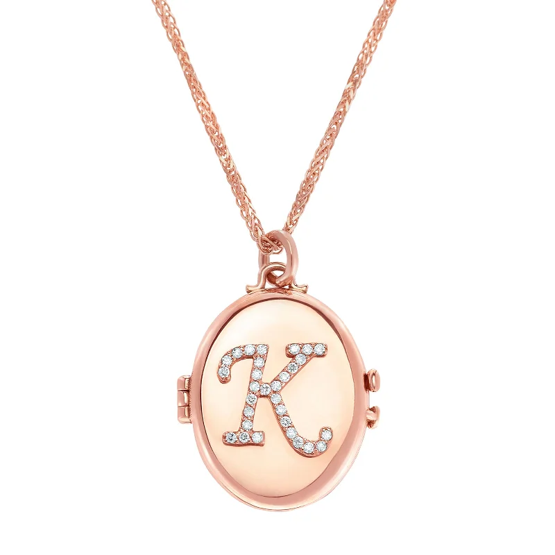 Custom Initial Locket Necklace - Rose Gold