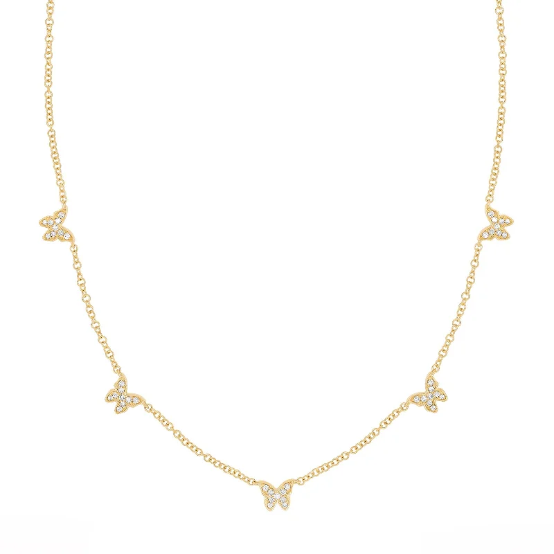 5 Baby Butterfly Diamond Necklace - Yellow Gold