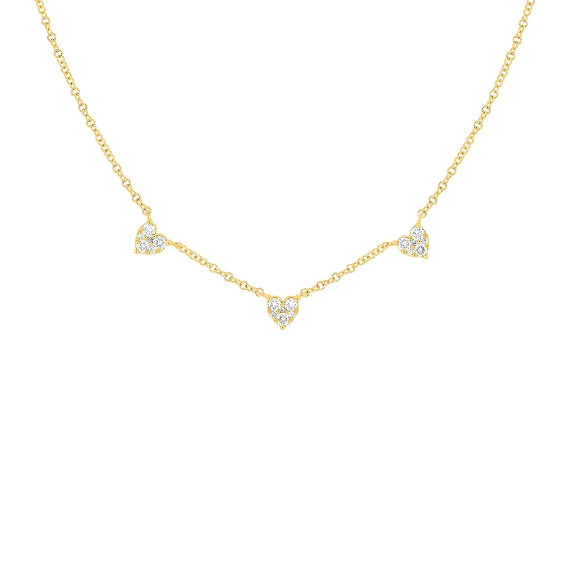 Triple Full Cut Diamond Heart Necklace