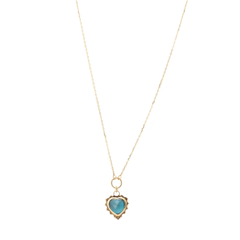 Blue Topaz Heart Love Mini Medallion Drop Necklace