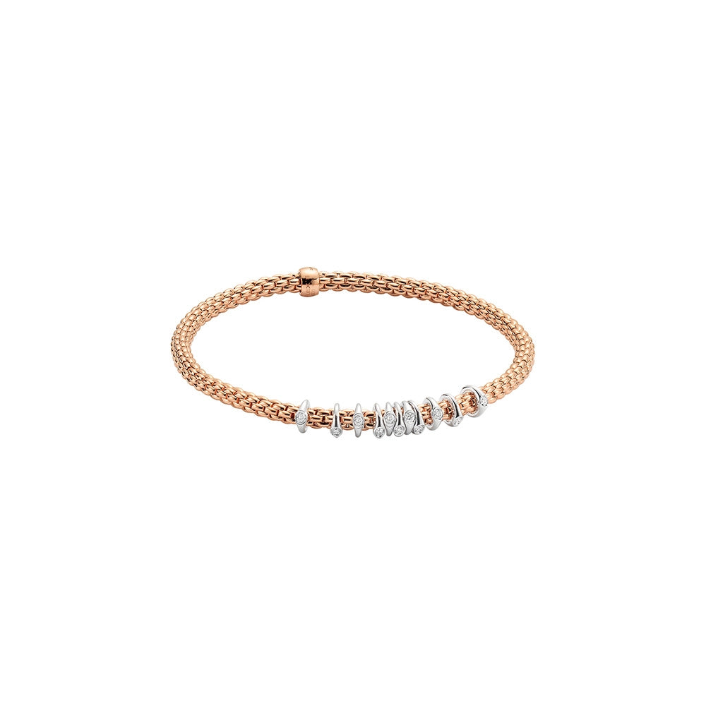 Fope 18K Rose Gold Prima Collection Bracelet with White Gold Diamond Rondels, Medium Size