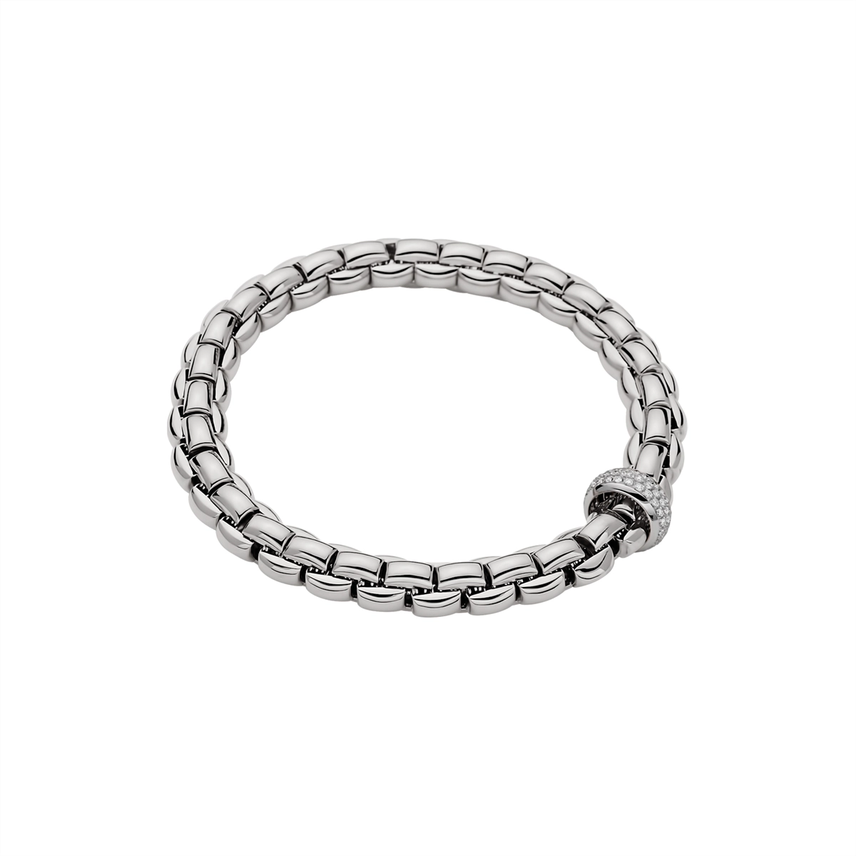 Fope 18K White Gold Eka Bracelet with Diamond Rondel, Small Size