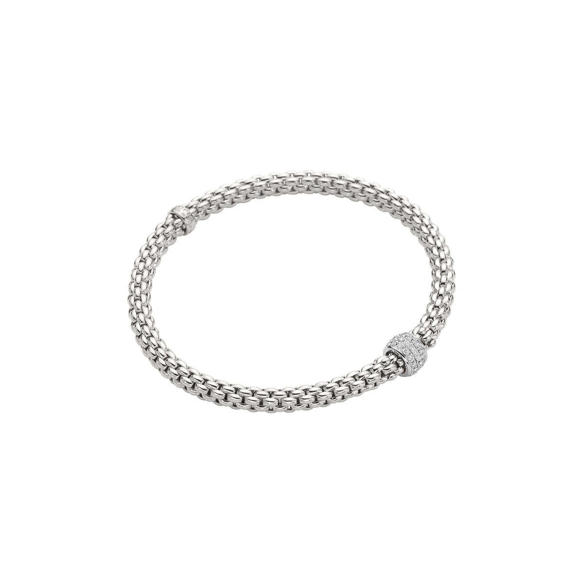 Fope 18K White Gold Solo Collection Bracelet with Diamond Rondel, Large Size