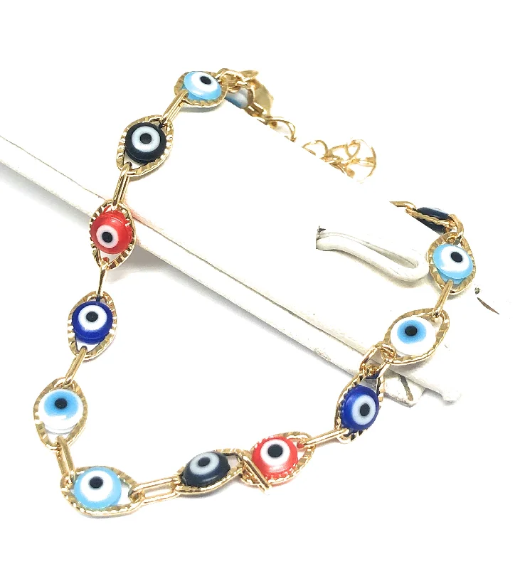 Gold Plated Evil Eye Ankle Bracelet 8-11”