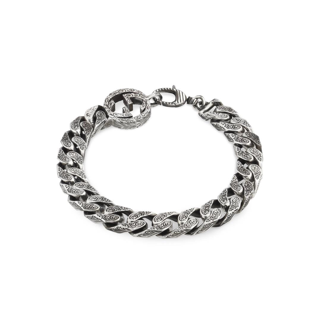 Gucci Sterling Silver Interlocking G Gormette with Paisley Bracelet