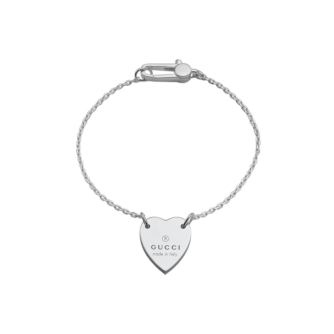 Gucci Sterling Silver Trademark Bracelet with Engraved Gucci Heart