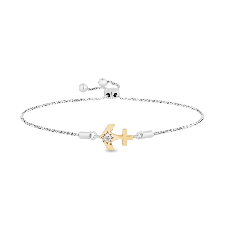 Hallmark Fine Jewelry Anchor Bolo Bracelet in 14K Yellow Gold & Sterling Silver with Diamonds