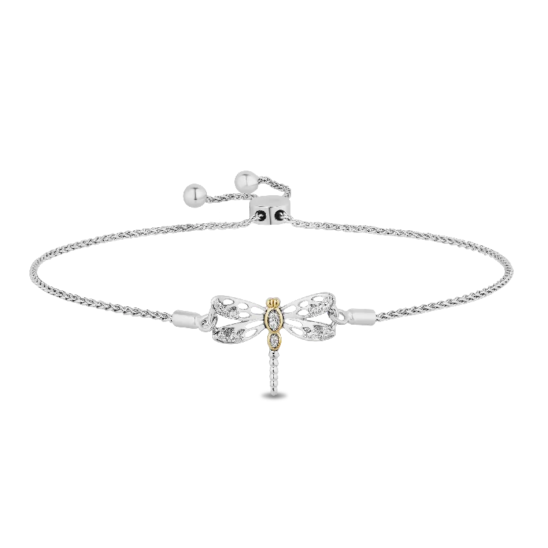 Hallmark Fine Jewelry Dragonfly Bolo Bracelet in Sterling Silver & 14K Yellow Gold with Diamonds