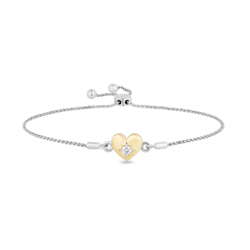 Hallmark Fine Jewelry Heart of Gold Bolo Bracelet in 14K Yellow Gold & Sterling Silver with Diamonds