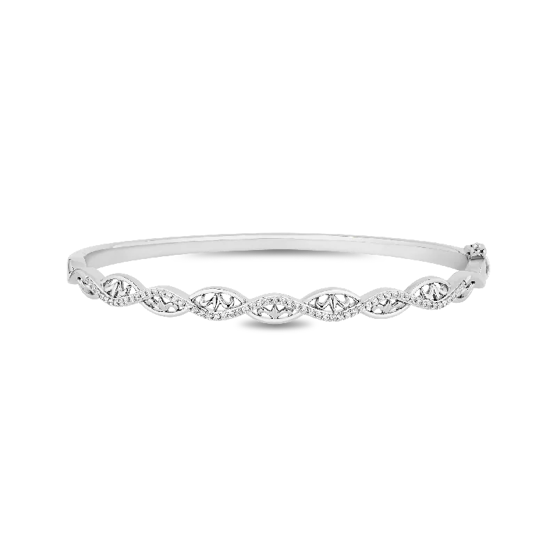 Hallmark Fine Jewelry Lace Twist Bangle in Sterling Silver with Diamonds