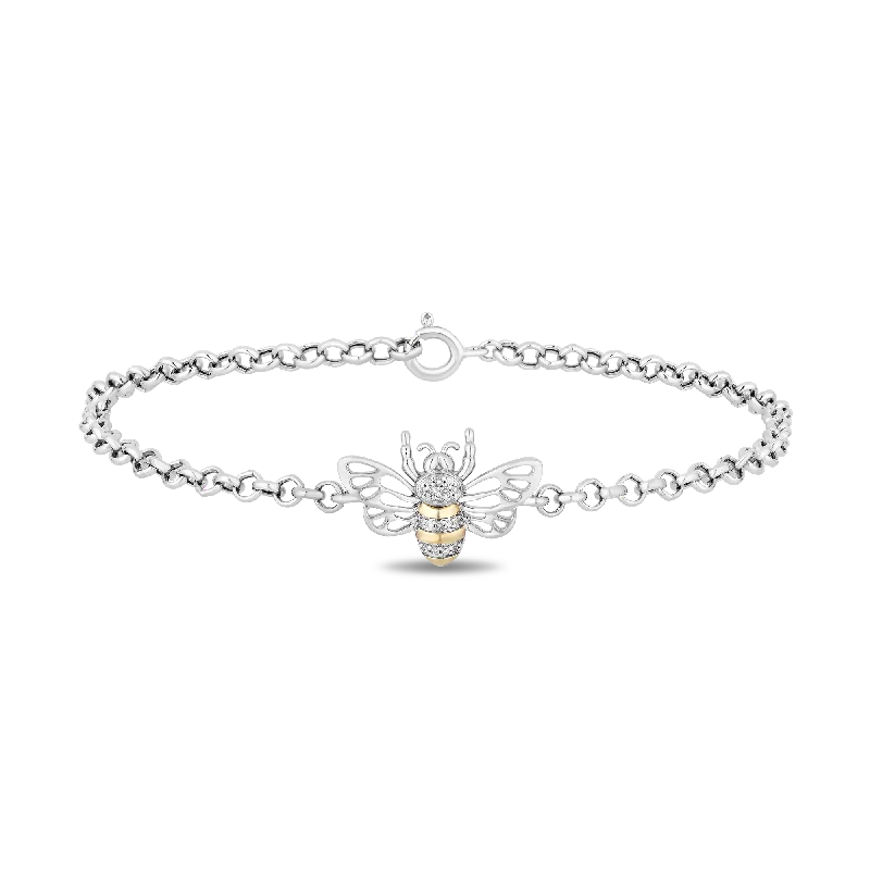 Hallmark Fine Jewelry Queen Bee Bracelet in Sterling Silver & 14K Yellow Gold with Diamonds