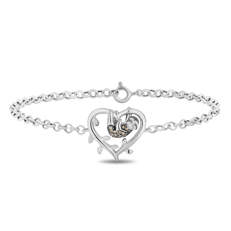 Hallmark Fine Jewelry Sloth Heart Bracelet in Sterling Silver with Champagne Diamonds