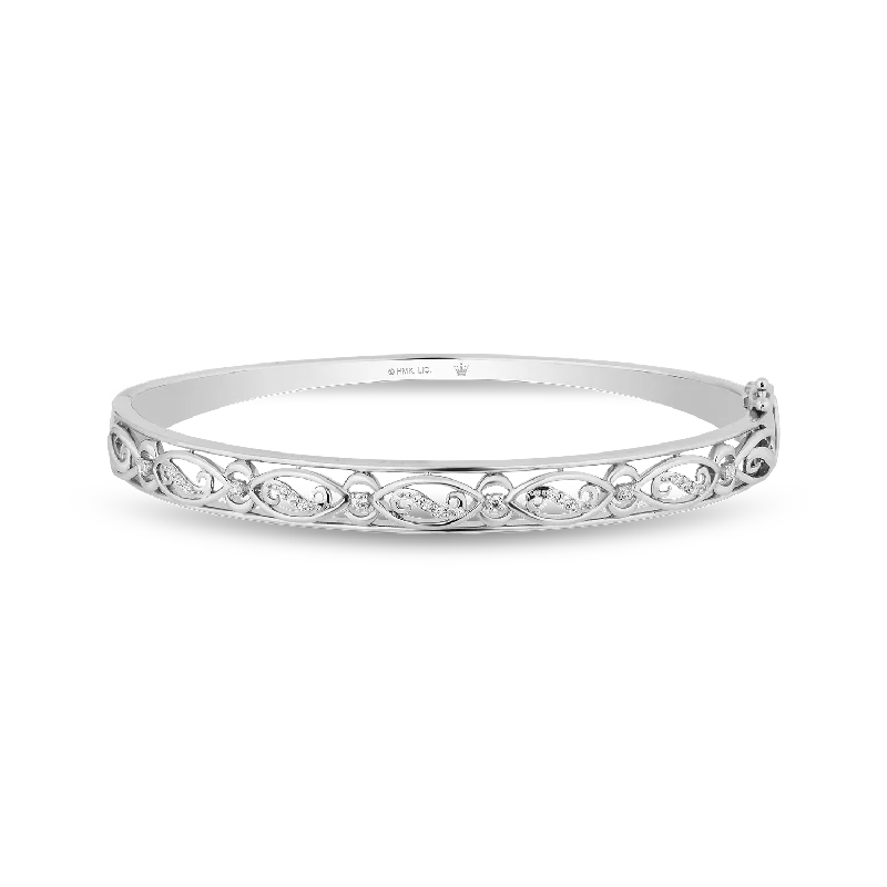 Hallmark Fine Jewelry Teardrop Lace Bangle in Sterling Silver with Diamonds