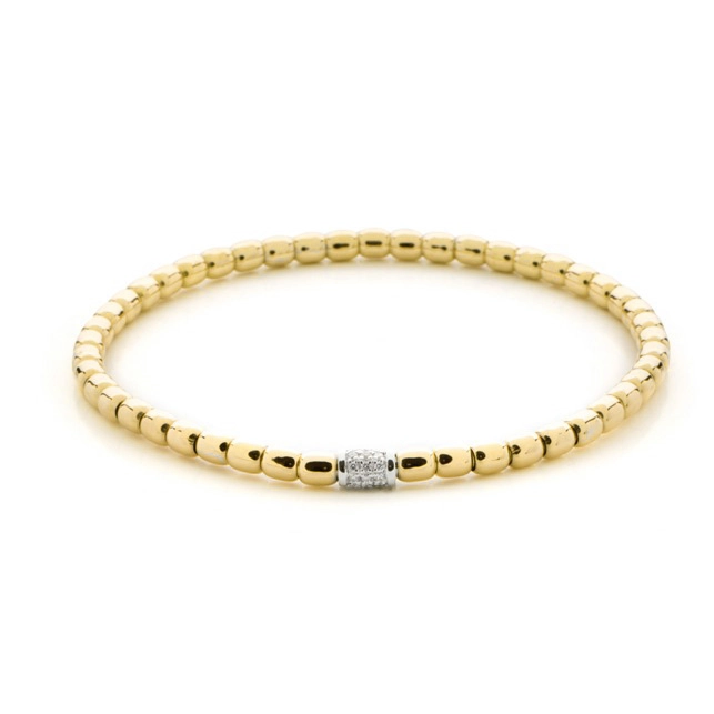 Hulchi Belluni 18K Yellow Gold Tresore Stretch Bracelet with White Gold Diamond Section