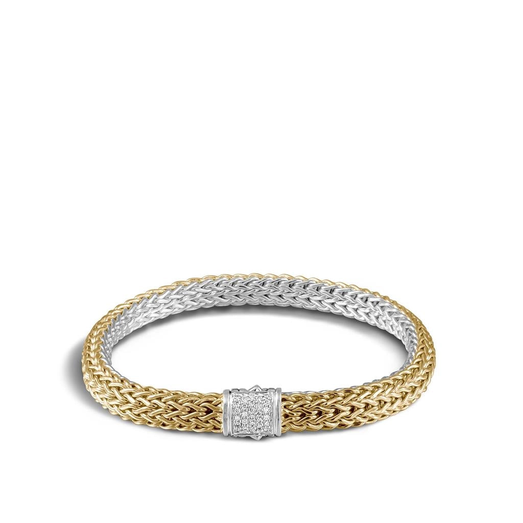 John Hardy Classic Chain Silver and 18K Bonded Gold Small Reversible Pave' Diamond Bracelet