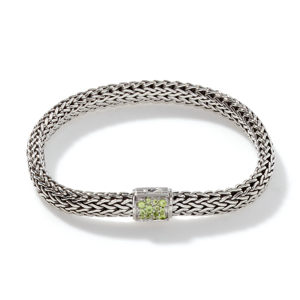 John Hardy Classic Chain Sterling Silver Small Reversible 6.5mm Bracelet with Black Sapphire & Peridot