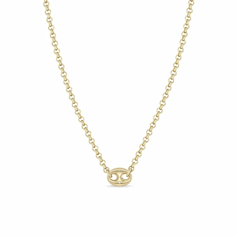 14k Gold Small Rolo Chain Necklace with Large Mariner Link