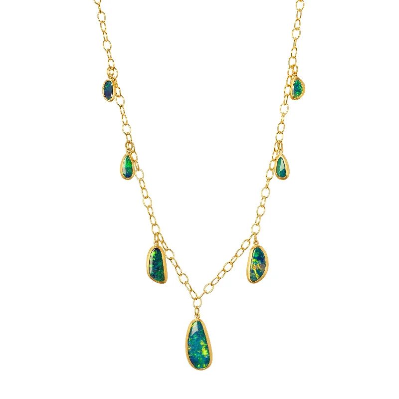 Opal Bezel Station Necklace