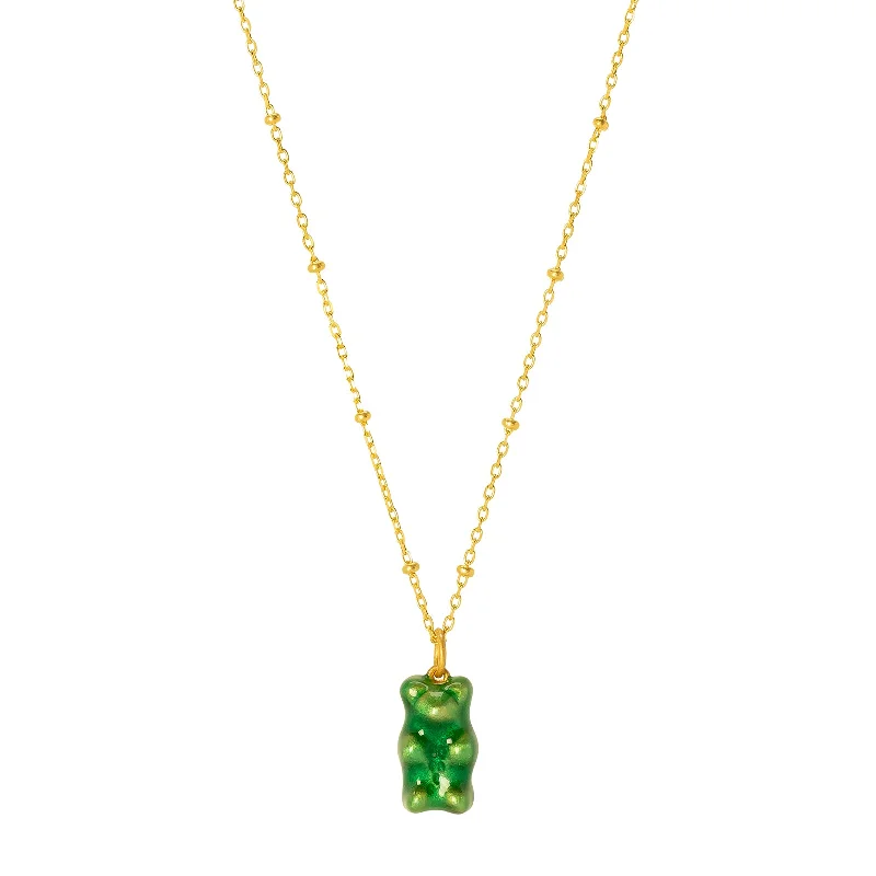 Mini Gummy Pendant Necklace - Mint & Dotted Gold