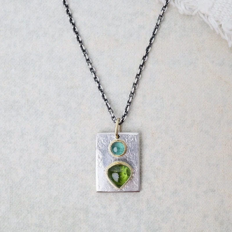 One Of A Kind Double Green Tourmaline Rectangle Medallion Pendant